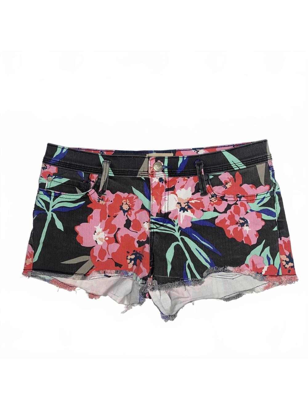 Roxy Floral Denim Shorts Y2K California Surf Skater Summer Size 27